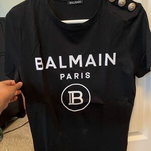 Balmain Black T-Shirt with Silver Accents